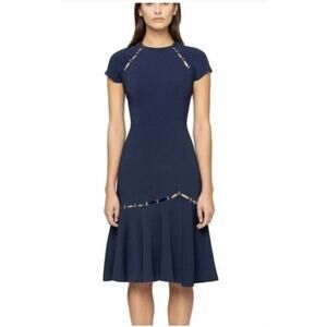 Jonathan Simkhai Stapled Crepe Dress Slashed Blue Flounce Hem Cutout Slit sz 6